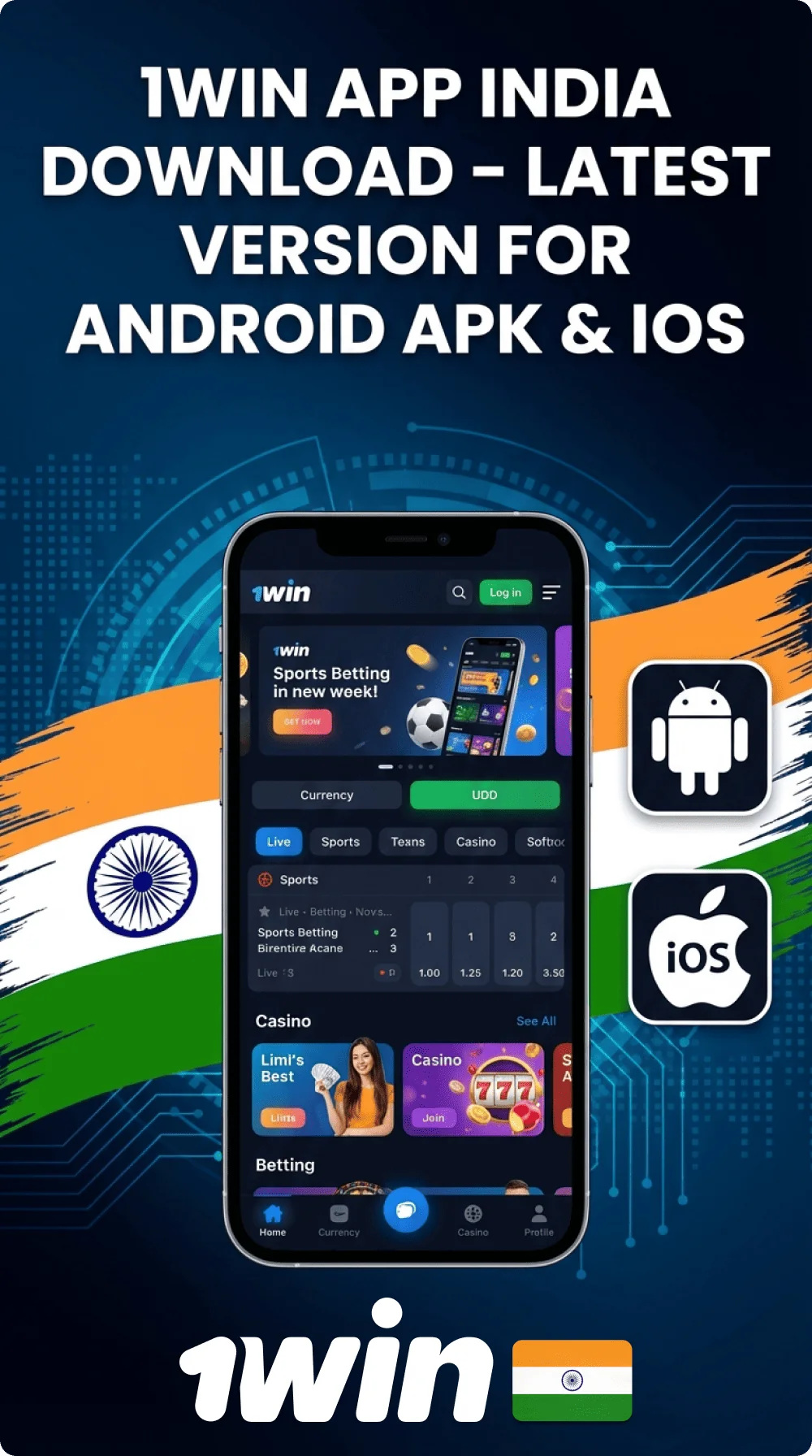 1Win mobile app for Android and iOS for Indian players